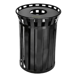 38 gal. Black Metal Slatted Outdoor Commercial Trash Can Receptacle with Liner