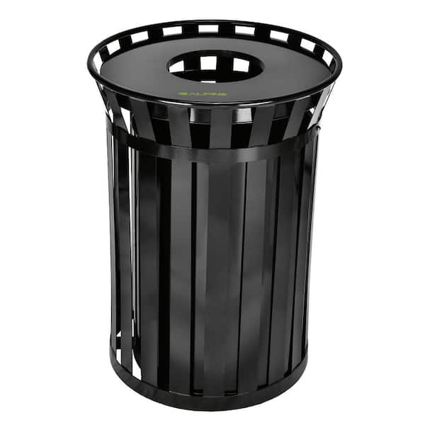 38 gal. Black Metal Slatted Outdoor Commercial Trash Can Receptacle with Liner