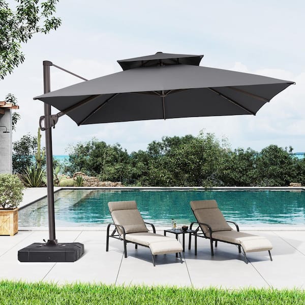 Crestlive Products 9.5 ft. x 9.5 ft. Double Top Cantilever Patio Umbrella in Dark Gray with 260 lbs. Base Stand