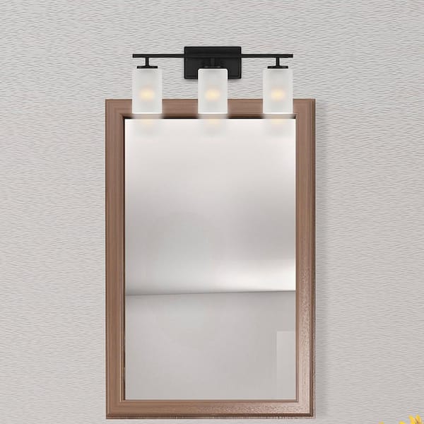 Designers Fountain Cedar Lane 22 in. 3-Light Matte Black Modern Vanity Light with Clear and Etched Glass Shades