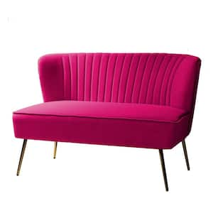 Carmita 47 in. Fuchsia Velvet Tufted 2-Seats Loveseats Sofa with Golden Base