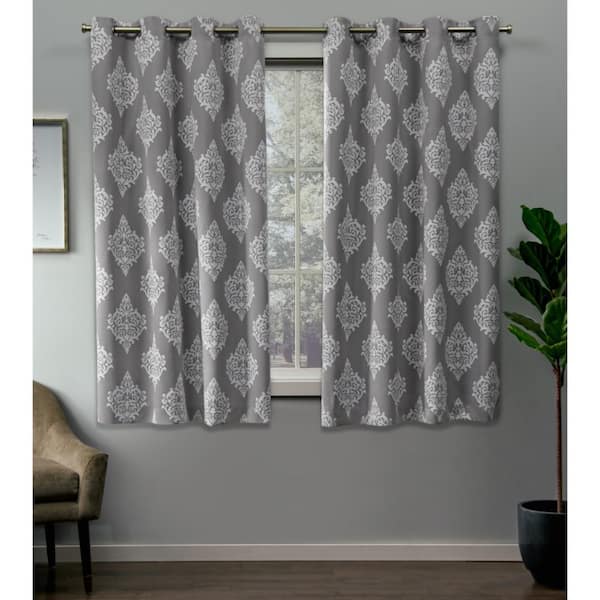 EXCLUSIVE HOME Medallion Silver Medallion Woven Room Darkening Grommet Top Curtain, 52 in. W x 63 in. L (Set of 2)