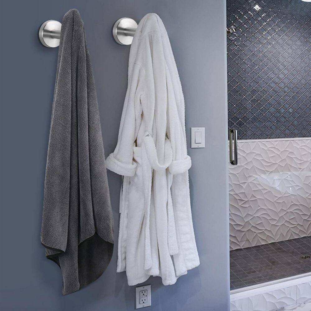 Brushed Nickel Stainless Steel Wall Mounted J-Hook Robe/Towel Hooks, 4-Pack
