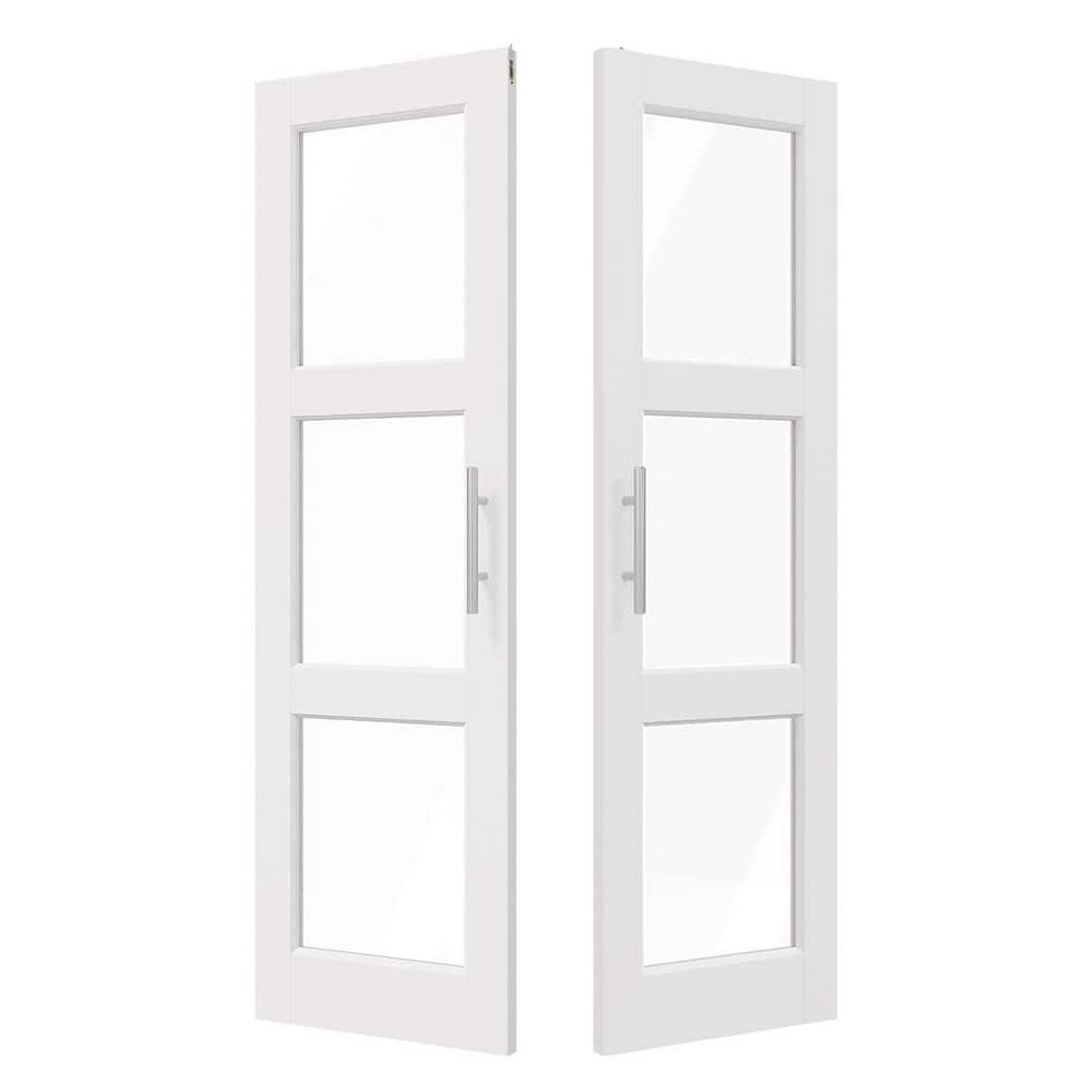 48in. x 80in. Solid Wood & MDF, 3 Lite, Clear Glass, White, Pantry door Interior Door Slab with Ball Catch & Top Latch price history on PriceWatchPro