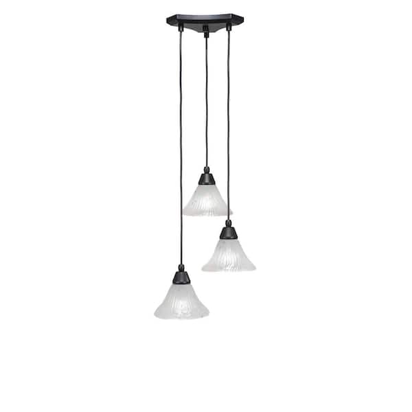 Unbranded Condor 3 Light Matte Black, Cluster Pendant Light with 7 in. Frosted Crystal Glass Shades, No bulbs included