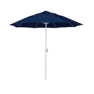 7.5 ft. Matted White Aluminum Market Patio Umbrella Fiberglass Ribs and Auto Tilt in Captains Navy Pacifica Premium