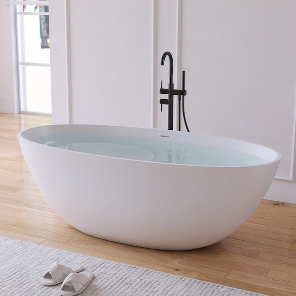 Eaton 65 in. x 30 in. Stone Resin Solid Surface Matte Flatbottom Freestanding Soaking Bathtub in White
