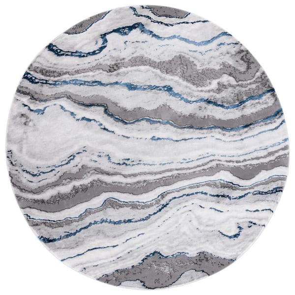 SAFAVIEH Craft Gray/Blue 7 ft. x 7 ft. Marbled Abstract Round Area Rug