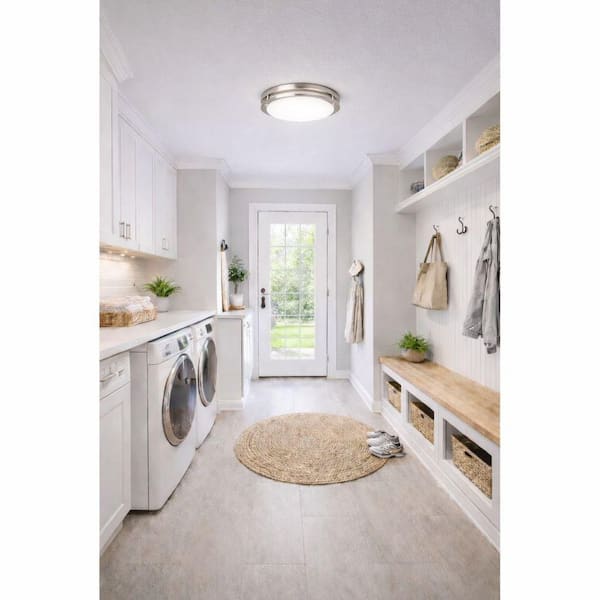 14 in. Round Brushed Nickel Flush Mount Integrated LED , Selectable 20W 120V, 2700K-5000K, Dimmable, Selectable CCT