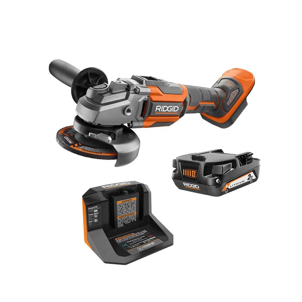 RIDGID 18V OCTANE Brushless Cordless 4-1/2 in. Angle Grinder Kit with 18V Lithium-Ion 2.0 Ah Battery and Charger -  R86042B-AC9302