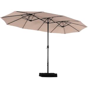 15 ft. Outdoor Terrace Umbrella Double Sided Market Oversized Umbrella with Crank Incl Base in Beige