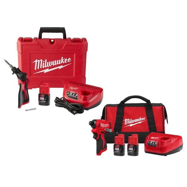 M12 12-Volt Lithium-Ion Cordless Soldering Iron Kit with (1) 1. 5Ah Batteries, Charger, Hard Case, & Impact Driver Kit