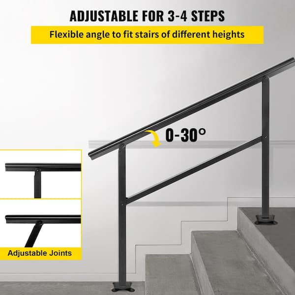 VEVOR 5 ft. Outdoor Stair Railing Fits 4-5 Steps Adjustable Angle Aluminum  Stair Handrails for Outdoor Steps, Black SNLZSLZYGL5FT1GTPV0 - The Home  Depot