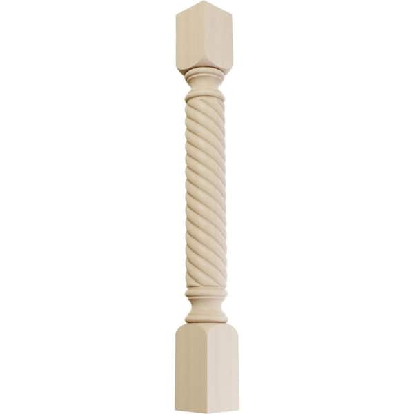 Ekena Millwork 3-3/4 in. x 3-3/4 in. x 35-1/2 in. Unfinished Rubberwood Hamilton Rope Cabinet Column