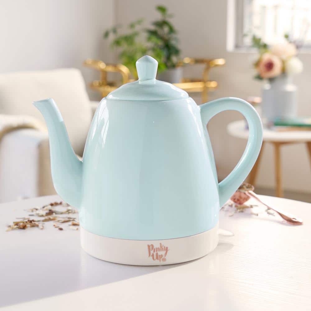 Mint and Rose Gold Ceramic Electric Gooseneck Tea Kettle