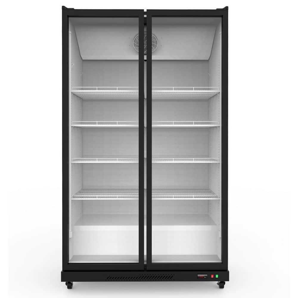 28 cu. ft. Commercial Beverage Refrigerator Upright Beverage Display Cooler in Black with Double Door