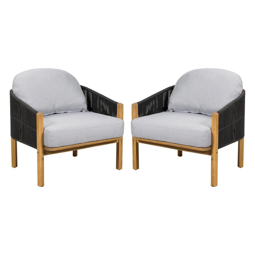 Teak Wood Outdoor Lounge Chair, Dark Gray Rope with Gray Cushion(2-Pack) price history on PriceWatchPro