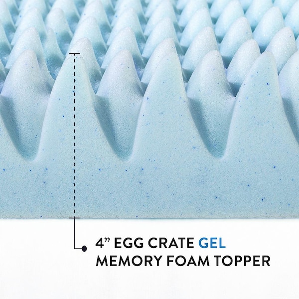 Mellow 4 inch Cooling Gel Ventilated Memory Foam Mattress Topper, Short Queen, Blue