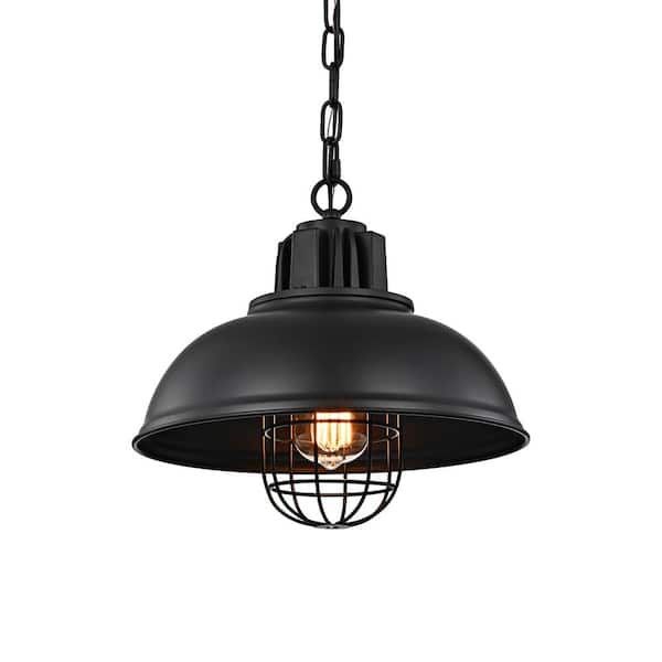 Warehouse of Tiffany Almonte 13 in. 1-Light Indoor Black Pendant Light with Light Kit