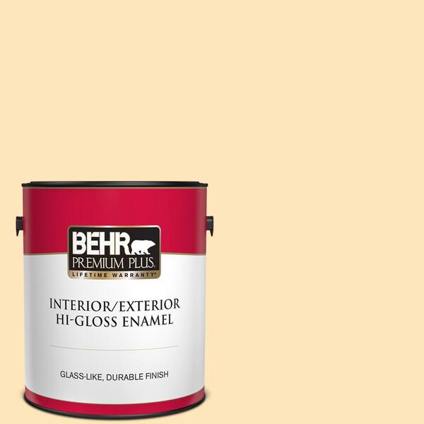 BEHR PREMIUM PLUS 1 gal. #350C-2 Banana Cream Hi-Gloss Enamel Interior/Exterior Paint