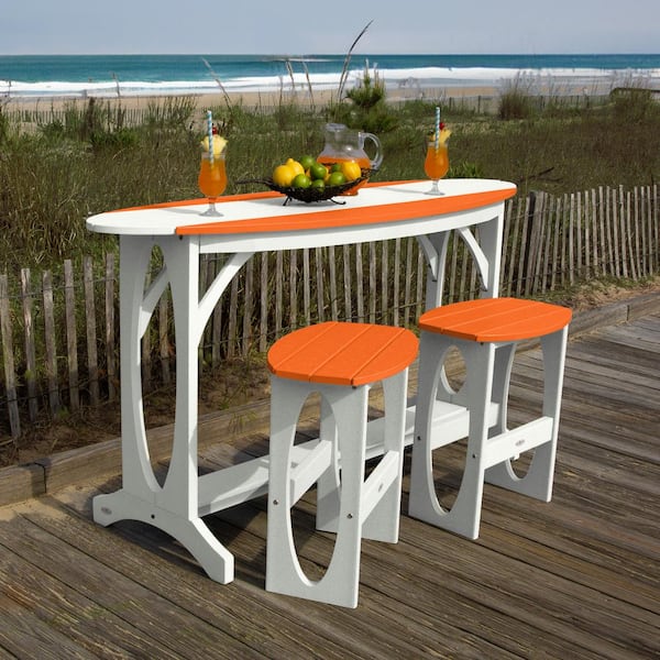 Highwood Shoreline White/Citrus Orange 3-Piece Recycled Plastic Bar Height Balcony Set