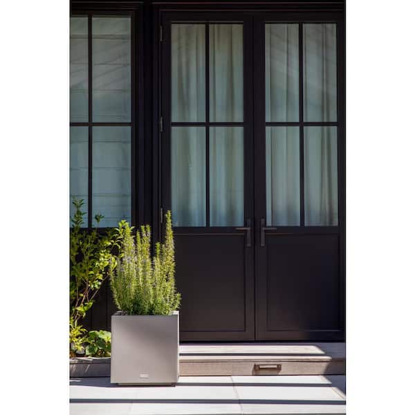 Cube Large Gray Plastic Square Planter with Drainage Holes and All Weather Resistant (17 in. L x 17 in. W x 18.25 in. H)