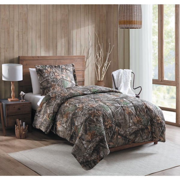 Realtree 2 Piece Polyester Cotton Twin, Grey Camouflage Bedding Set