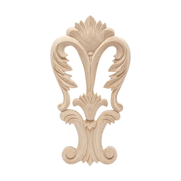 American Pro Decor 5/8 in. x 5-1/4 in. x 9-7/8 in. Unfinished Hand Carved American Hard Maple Wood Acanthus Applique and Onlay Moulding