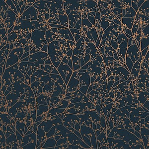 Clarissa Hulse Gypsophila Midnight Blue and Copper Removable Wallpaper Sample