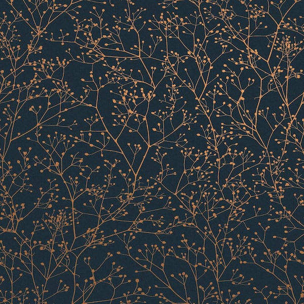 Graham & Brown Clarissa Hulse Gypsophila Midnight Blue and Copper Removable Wallpaper Sample