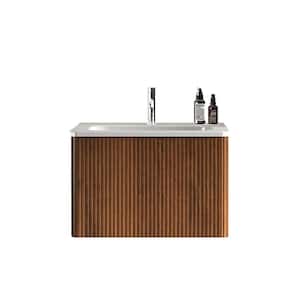 18.3 in. W x 24.01 in. D x 15.6 in. H Wall Mounted Floating Bathroom Vanity in Walnut with White Ceramic Top and 1 Sink