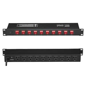 1U PDU 10 Outlets Rack Mount Power Strip Fits Standard with Independent Switch Surge Protection and Overload Protection