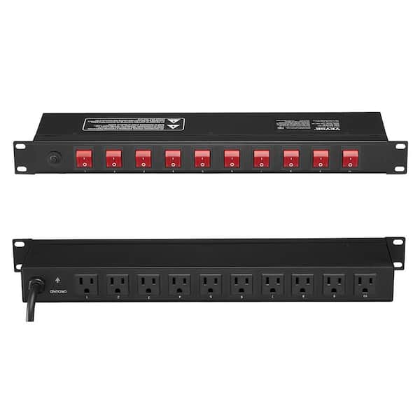 1U PDU 10 Outlets Rack Mount Power Strip Fits Standard with Independent Switch Surge Protection and Overload Protection