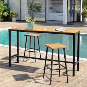 63 in. Brown Patio Outdoor Bar Table Rectangle Pub Table Dining Table