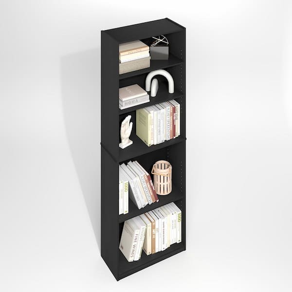 Furinno JAYA 71.2 in. Tall Blackwood Wood 5-Shelf Open Shelf