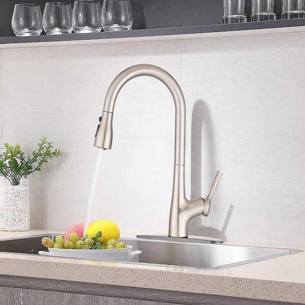 Melo Single-Handle Pull-Down Sprayer Kitchen Faucet with Power Clean in Brushed Nickel