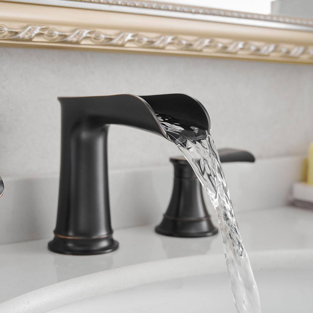 Oil Rubbed Bronze 8-Inch Widespread Waterfall Bathroom Faucet
