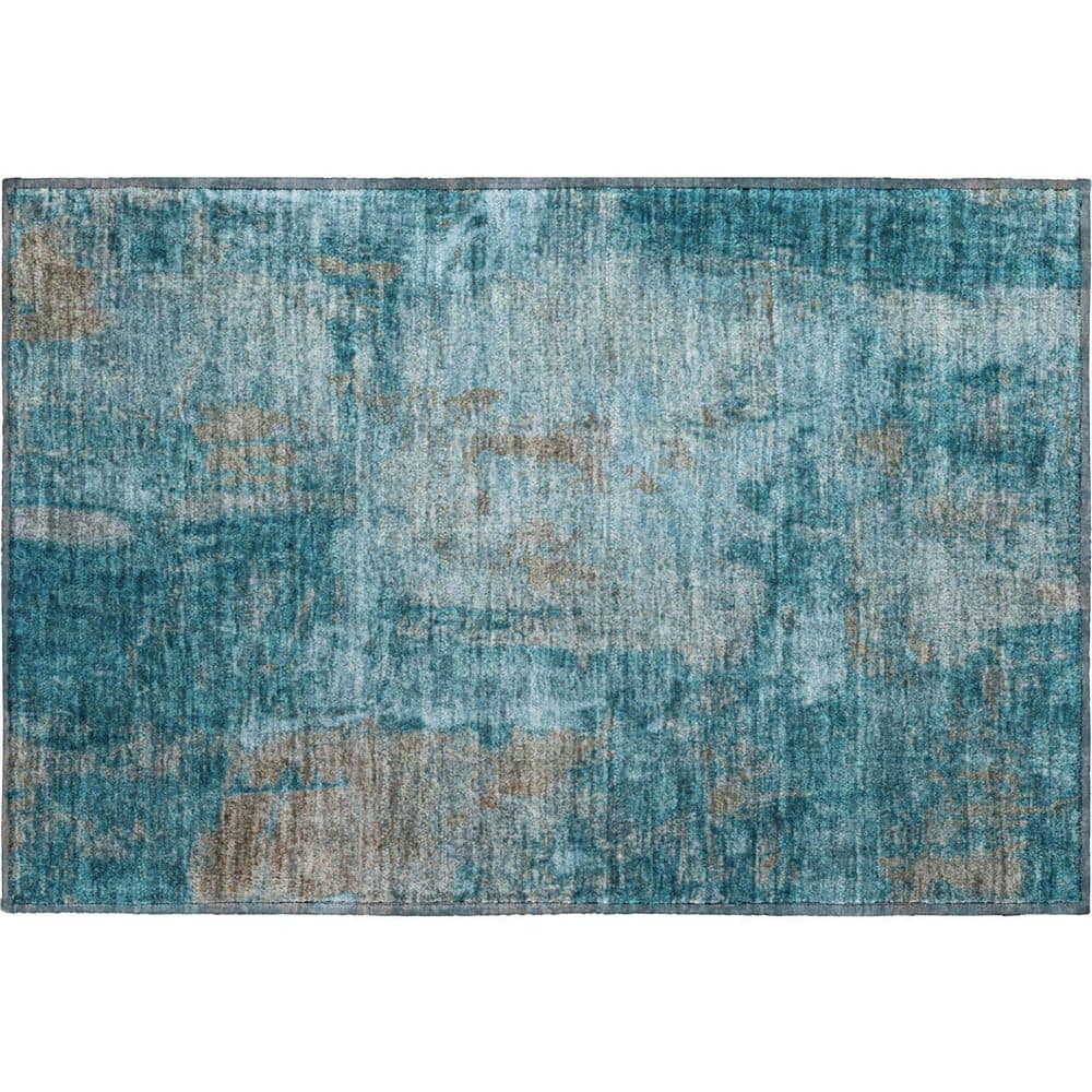 Mayfield Premium Machine Washable Abstract AMF989 Teal 2 ft. x 3 ft. Area Rug price history on PriceWatchPro
