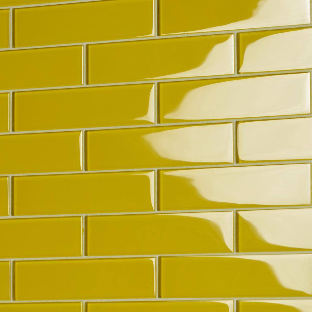 Yellow 2" x 8" Polished Glass Subway Wall Tile