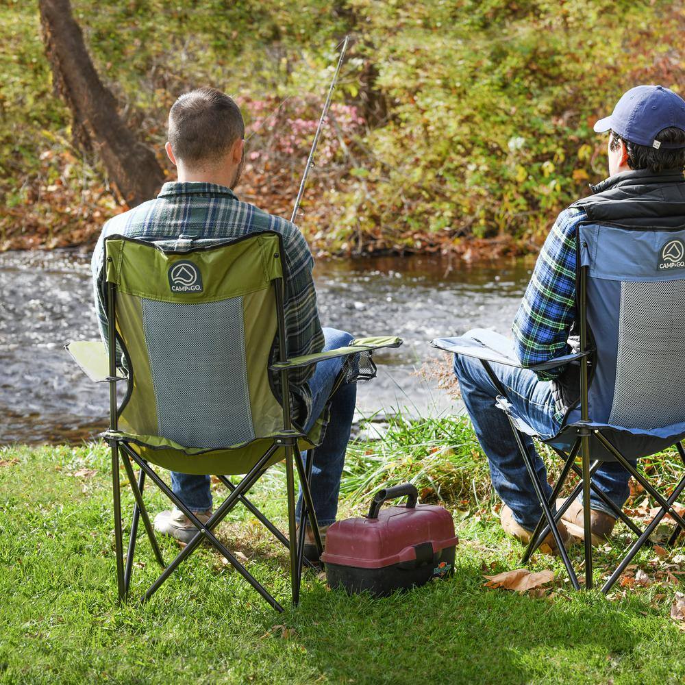 Green Mesh Back Folding Camp Chair with Steel Frame