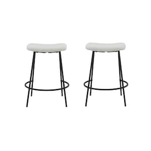 26 in. White Backless Metal Counter Height Bar Chair with Fabric Seat Set of 2