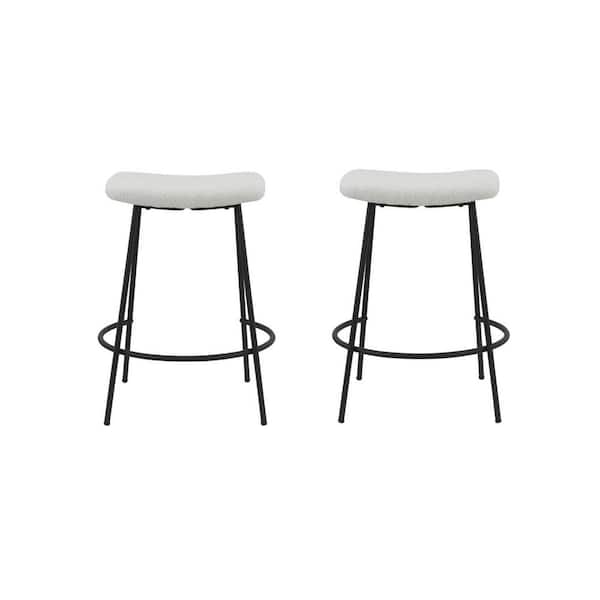 HomeRoots 26 in. White Backless Metal Counter Height Bar Chair with Fabric Seat Set of 2