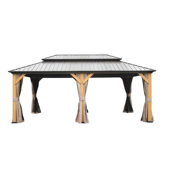 OLUMAT 12 ft. x 20 ft. Hardtop Gazebo Metal Gazebo with Galvanized Steel Double Roof Canopy, Curtain and Netting
