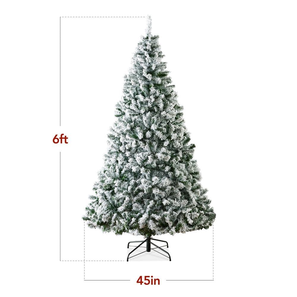 6ft Snow Flocked Pine Christmas Tree with Lights