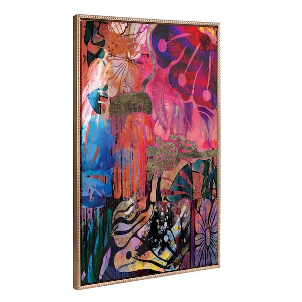 Kate and Laurel Modern Colorful Abstract Framed Canvas Wall Art Set 1-Piece Gold Framed Canvas Art Print, 28 in. x 38 in.
