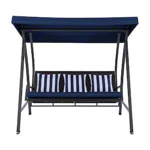 Flora 3-Person Metal Patio Swing with Canopy in Navy Blue
