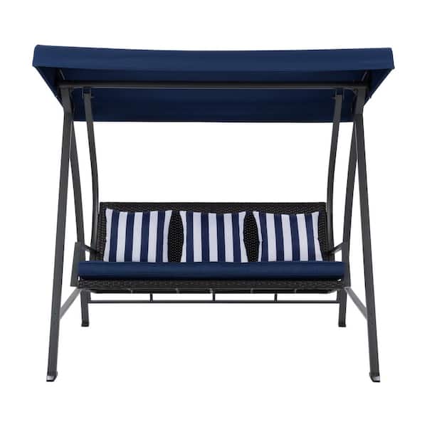 CorLiving Flora 3-Person Metal Patio Swing with Canopy in Navy Blue