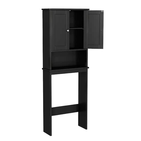 23.6 in. W x 65 in. H x 9.1 in. D Black Over The Toilet Storage with Anti-Tip Device and Adjustable Shelf