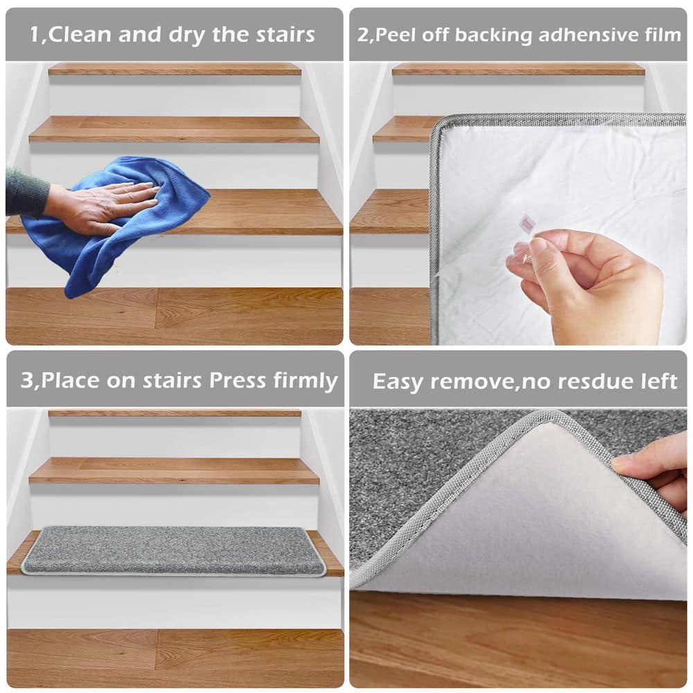 Light Gray Bullnose Carpet Stair Treads Set of 14