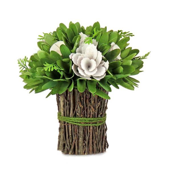 National Tree Company 9 in. Artificial Floral Arrangements Spring Cream Assorted Flower Bunch Color- Cream